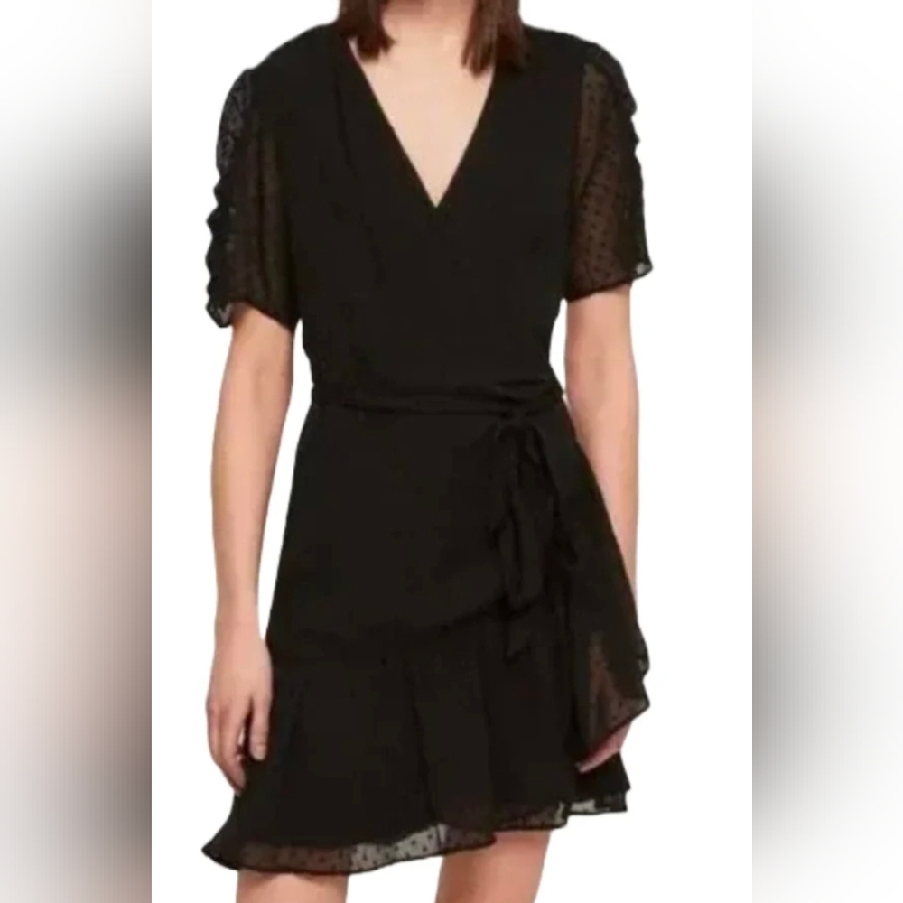 AllSaints Sienna Black Clip Dot Wrap Dress Womens Size 8 Short Sleeve